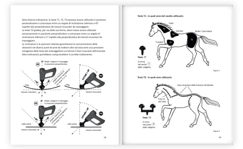 EQUIPULSER: alcune pagine interne del manuale di istruzioni del massaggio muscolare professionale per cavalli